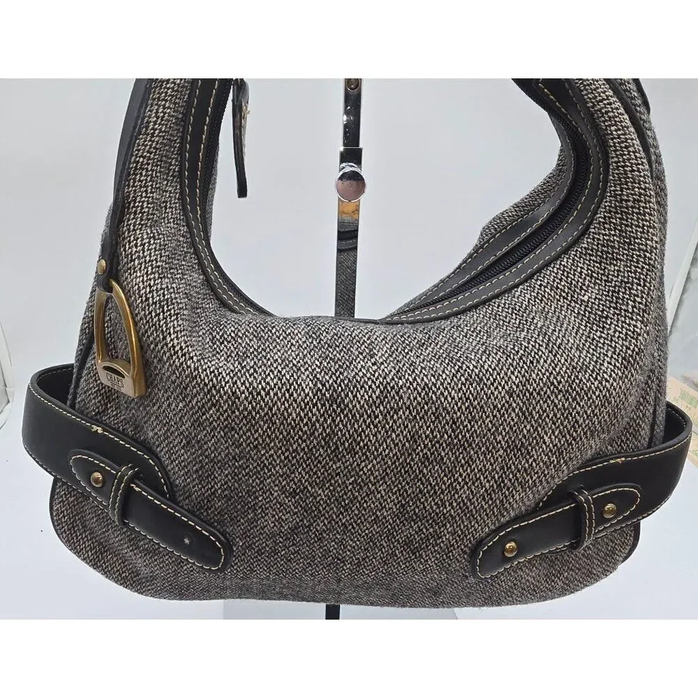 Chaps Tweed & Leather Hobo Shoulder Bag With Brass Accents old money academia
